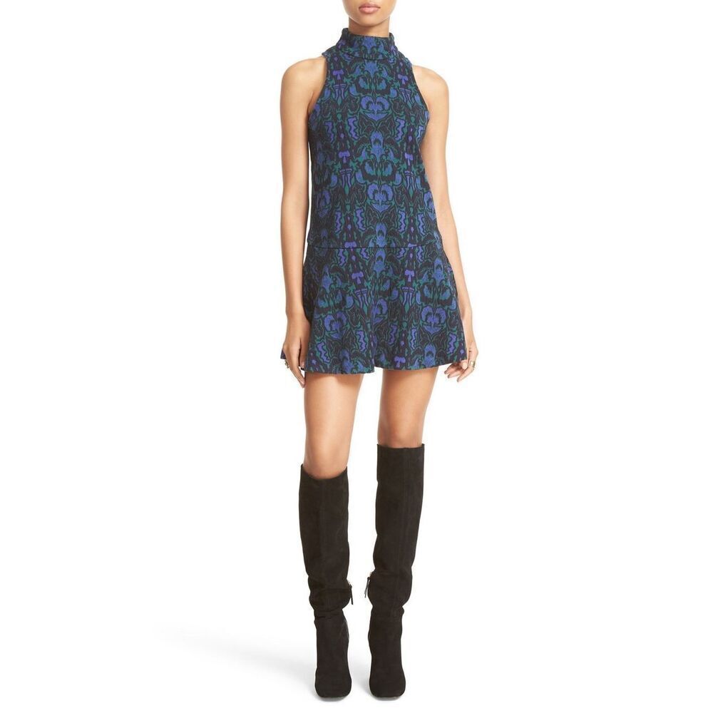 Free People Amelia Knit‎ Dress Blue Green Combo Size L